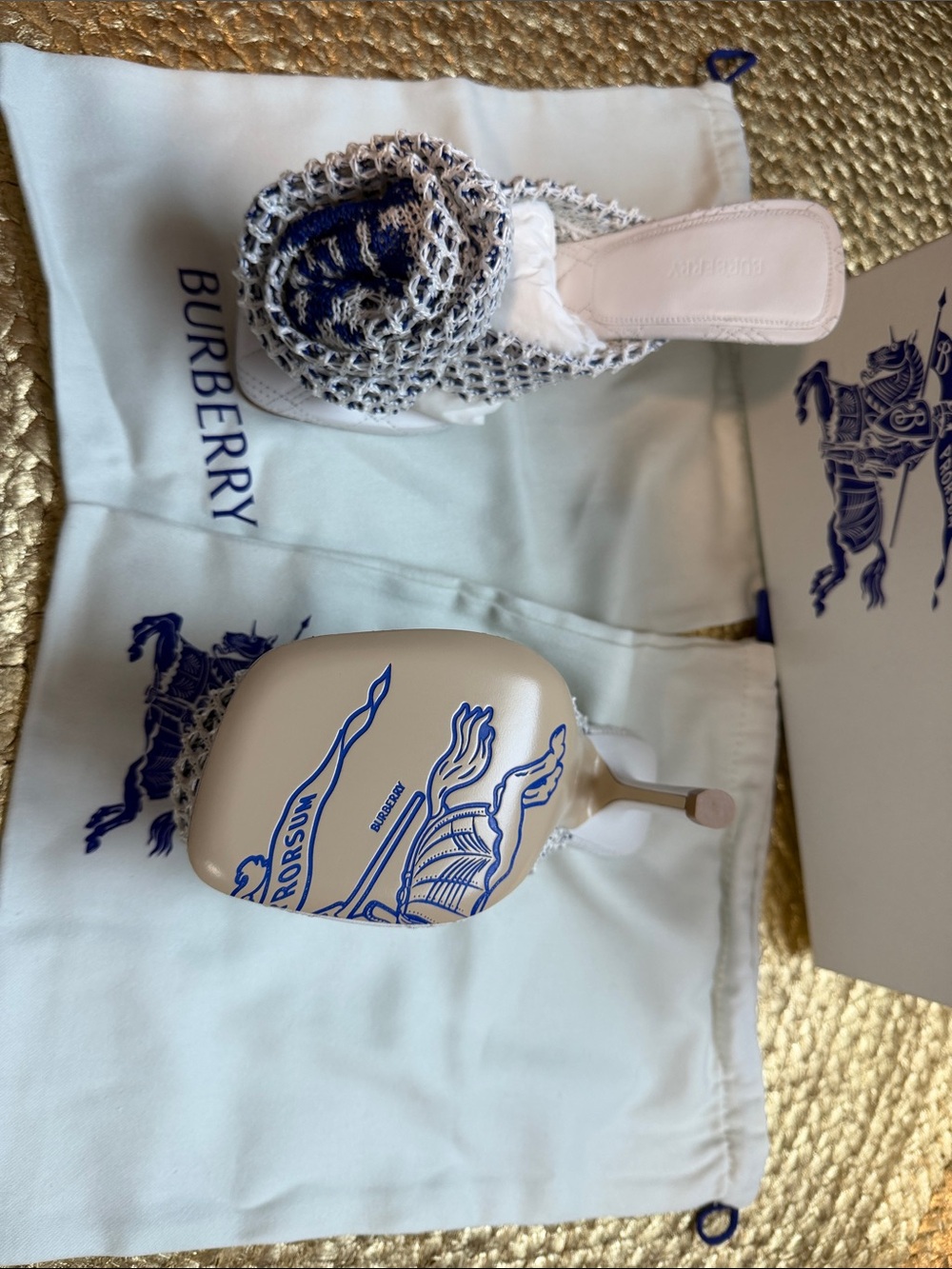 Burberry Cream & Blue Crochet Slide Mules - Picture 3 of 7